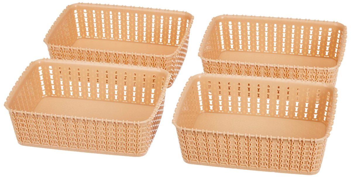 Amazon Brand - Solimo Storage Basket, Set of 4, Small, Beige