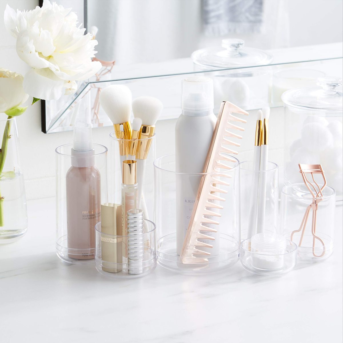 AmazonBasics Round Acrylic Cosmetic Makeup Organizer Storage for Brushes, Large