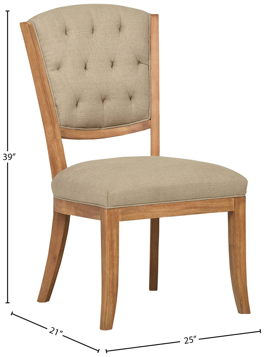 Amazon Brand – Stone & Beam Bergen Tufted Dining Room Kitchen Chairs, 38.6"H, Set of 2, Hemp Beige, Wood Oak