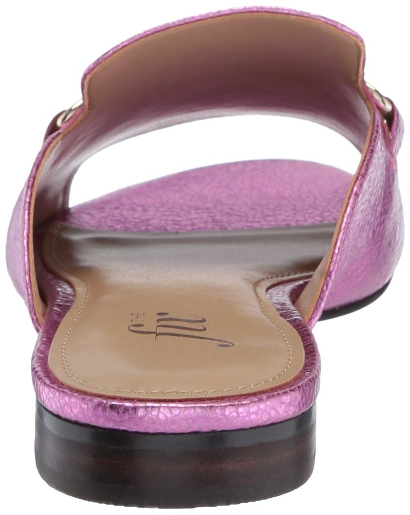 The Fix Amazon Brand Women's Nikole Open Toe Slide with Chain Detail Flat Sandal, Bubble Gum Pink/Metallic Crackle Leather, 6.5 B US