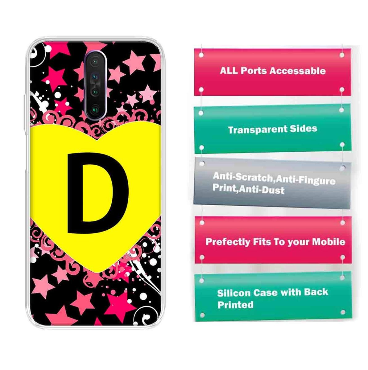 Amazon Brand - Solimo Designer Multicolor Heart Pattern Alphabet-D Printed Soft Back Case Mobile Cover for Poco X2 / Xiaomi Redmi K30