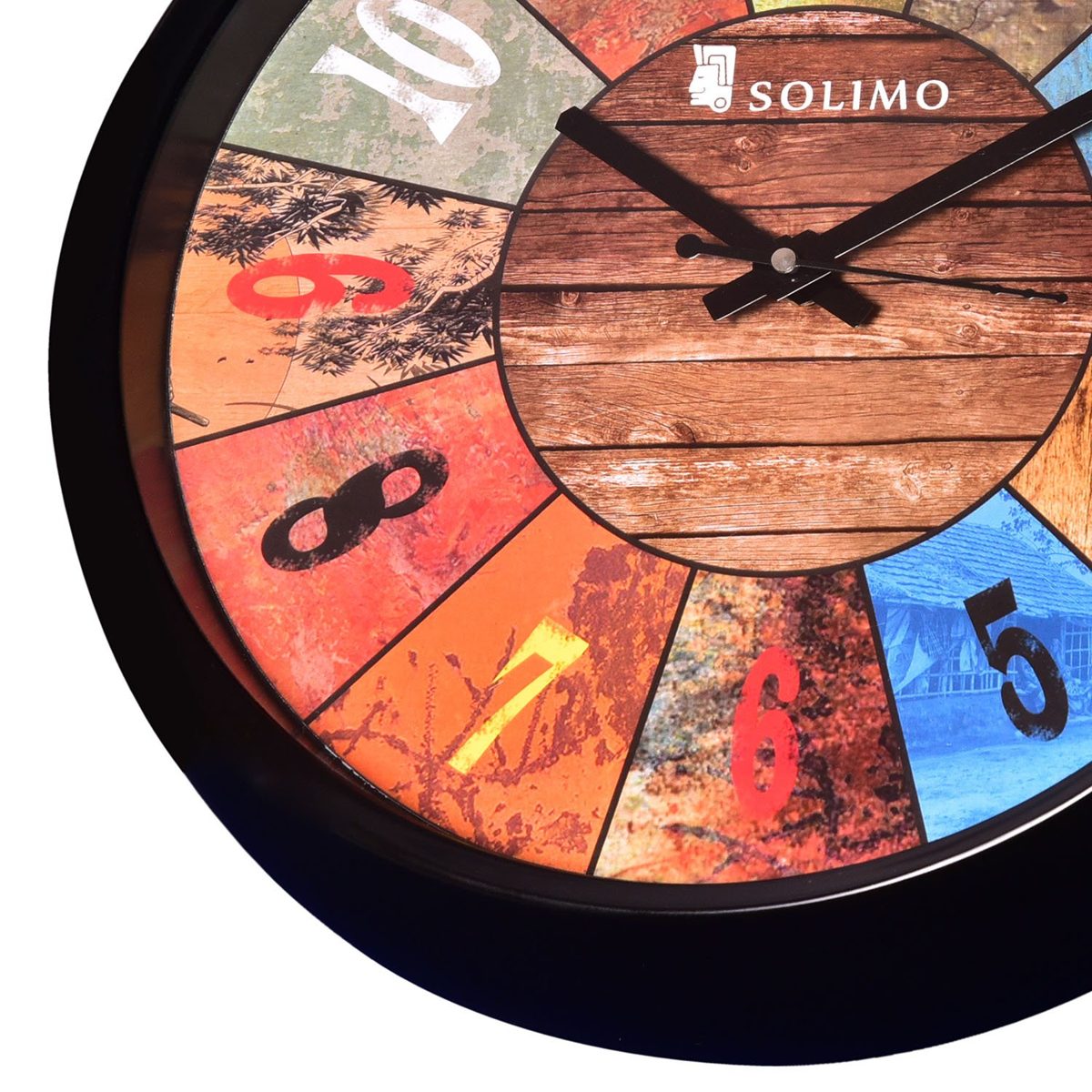 Amazon Brand - Solimo 12-inch Wall Clock - Vibrant Roulette (Step Movement, Black Frame)