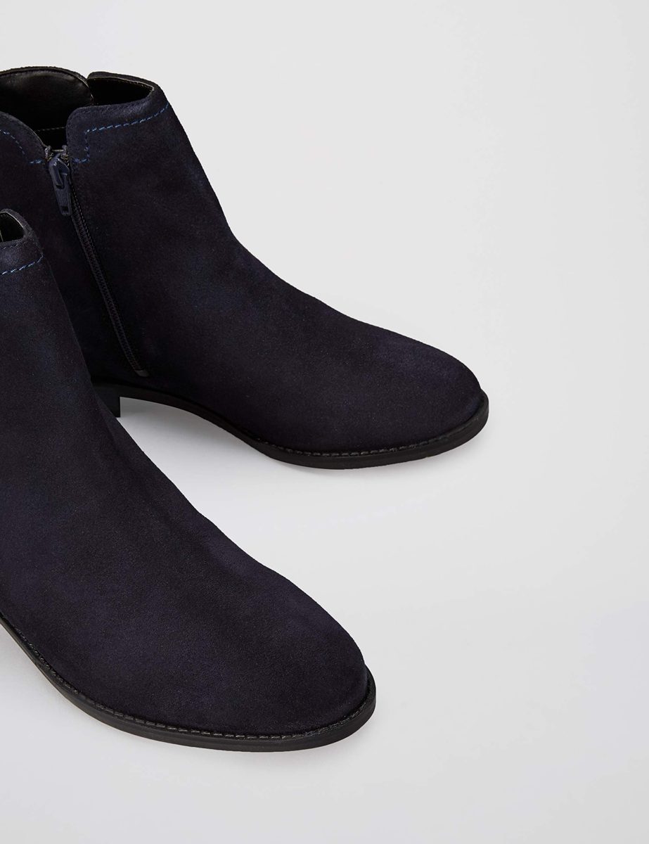 Amazon Brand - find. Women's Flat Leather Pull On Ankle Boot Blue Navy), US 6.5