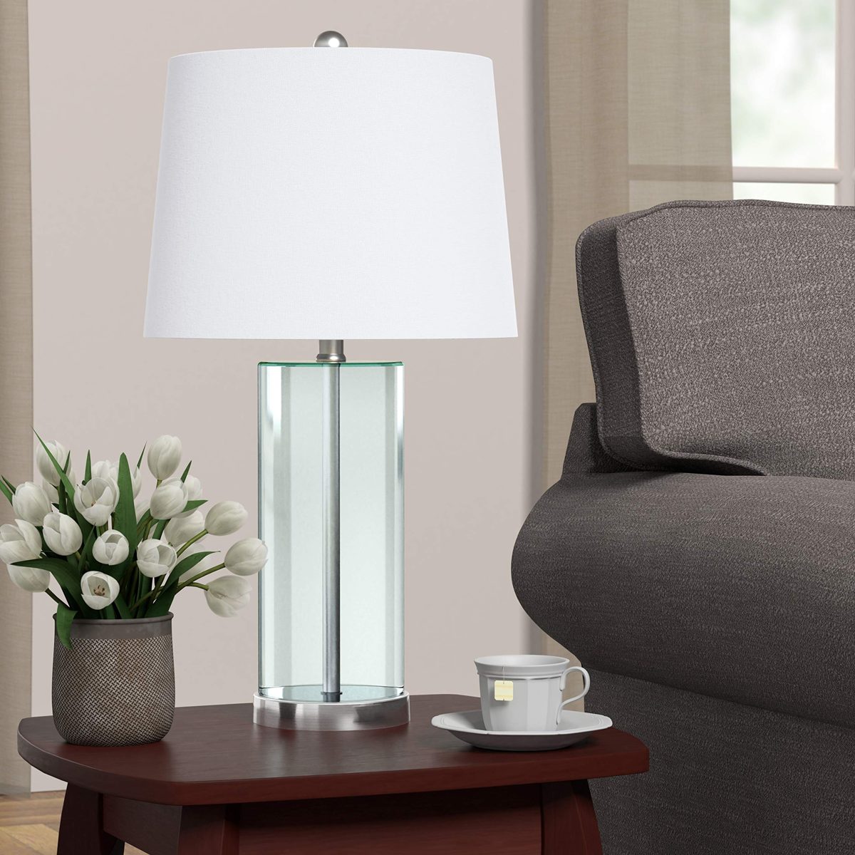 Amazon Brand – Ravenna Home Contemporary Cylindrical Glass Table Lamp, LED Bulb Included, 24.5"H, Seafoam Green