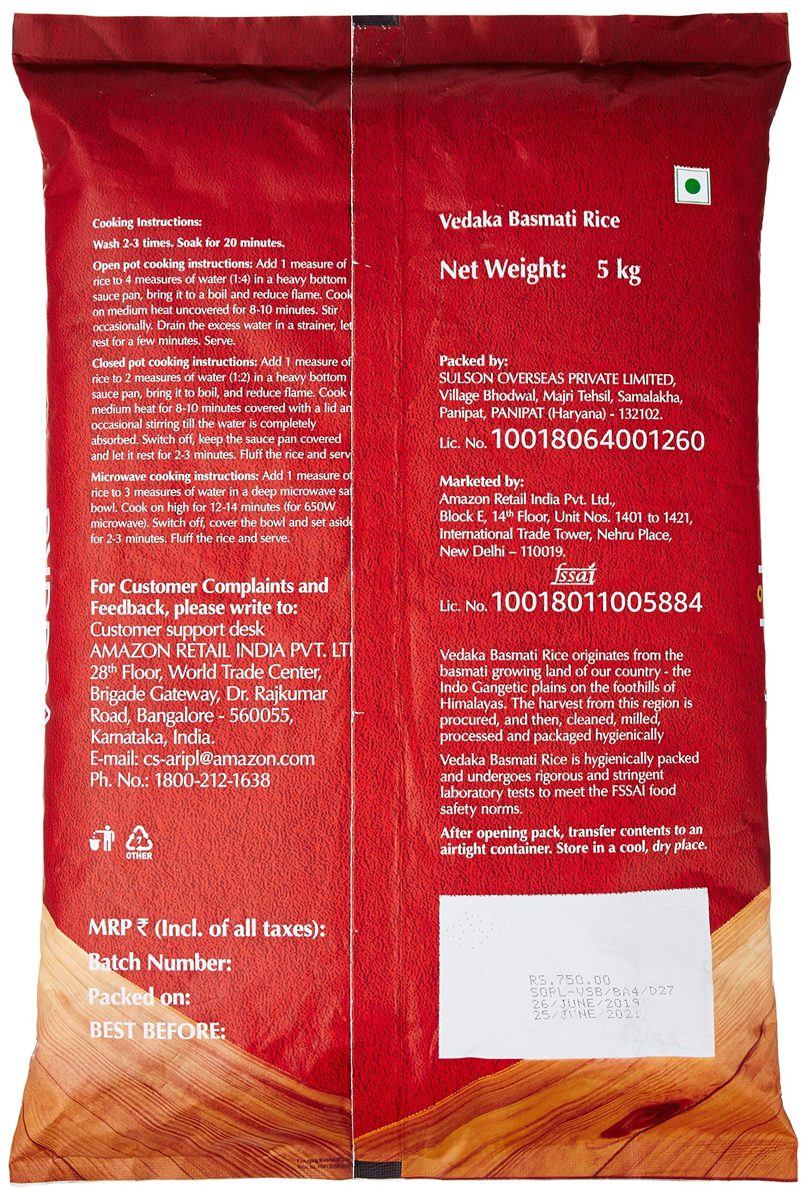 Amazon Brand - Vedaka Super Basmati Rice, 5 kg