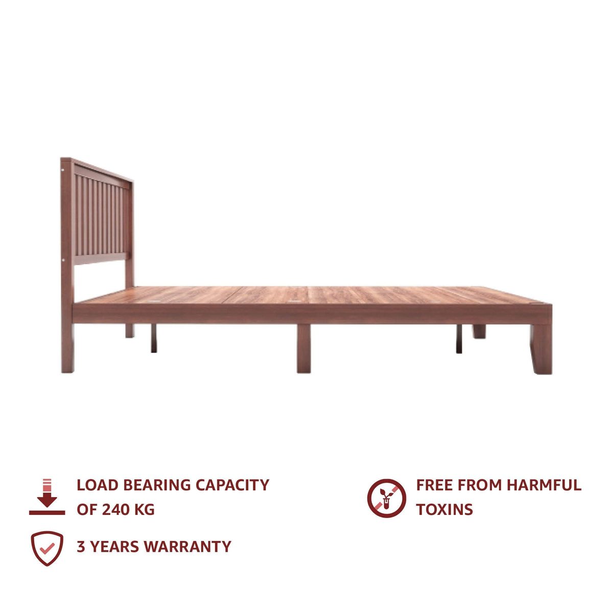 Amazon Brand - Solimo Trinity Solid Wood Queen Bed (Walnut Finish)