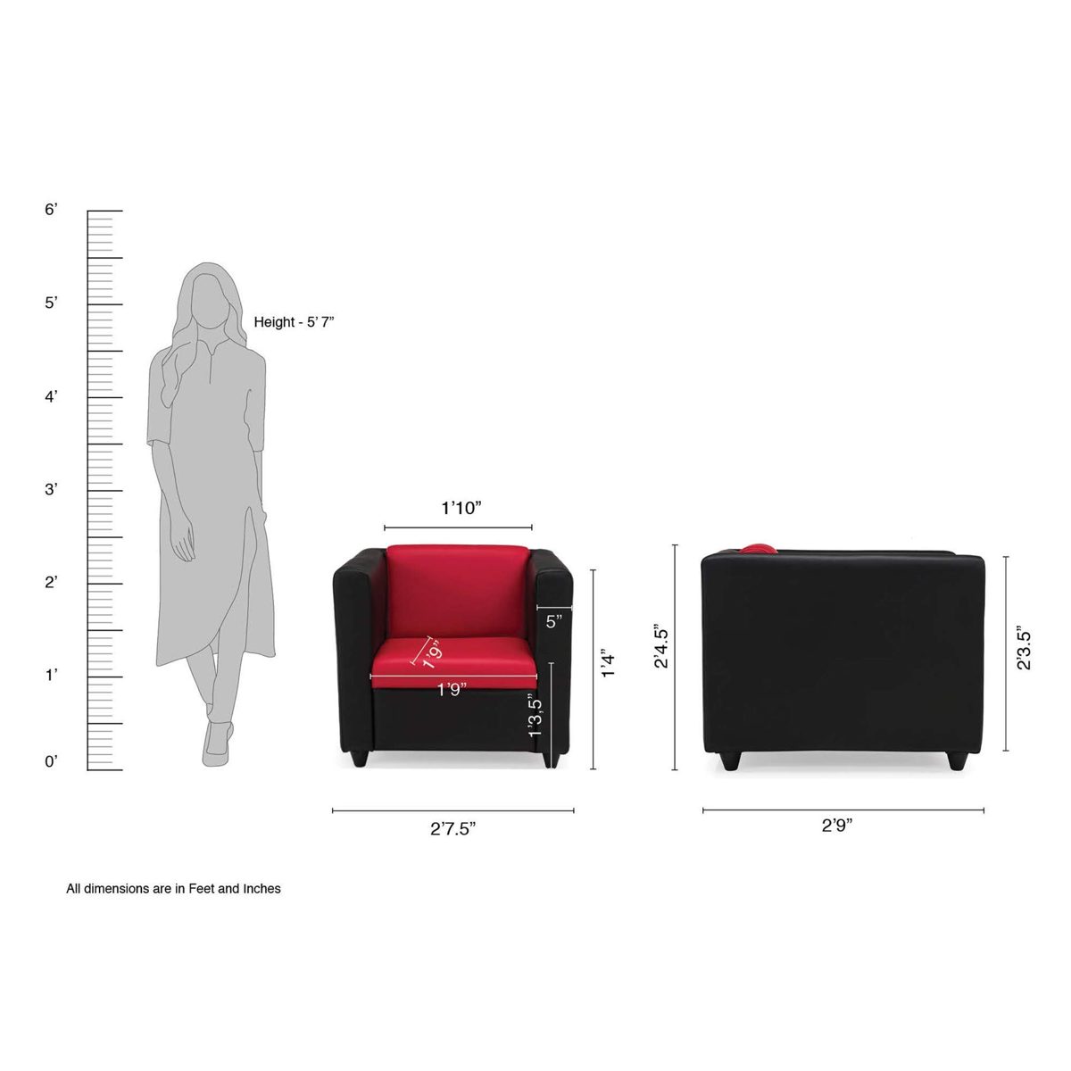 Amazon Brand - Solimo Dual-Toned Leatherette 1 Seater Sofa (Red & Black)