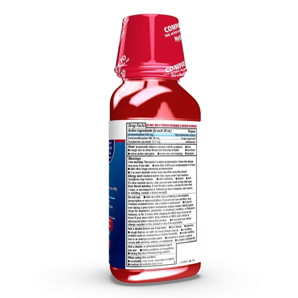 Basic Care Nighttime Cold & Flu Relief, Pain Reliever, Fever Reducer, Cough Suppressant, Antihistamine, Cherry Flavor, 12 Fluid Ounces