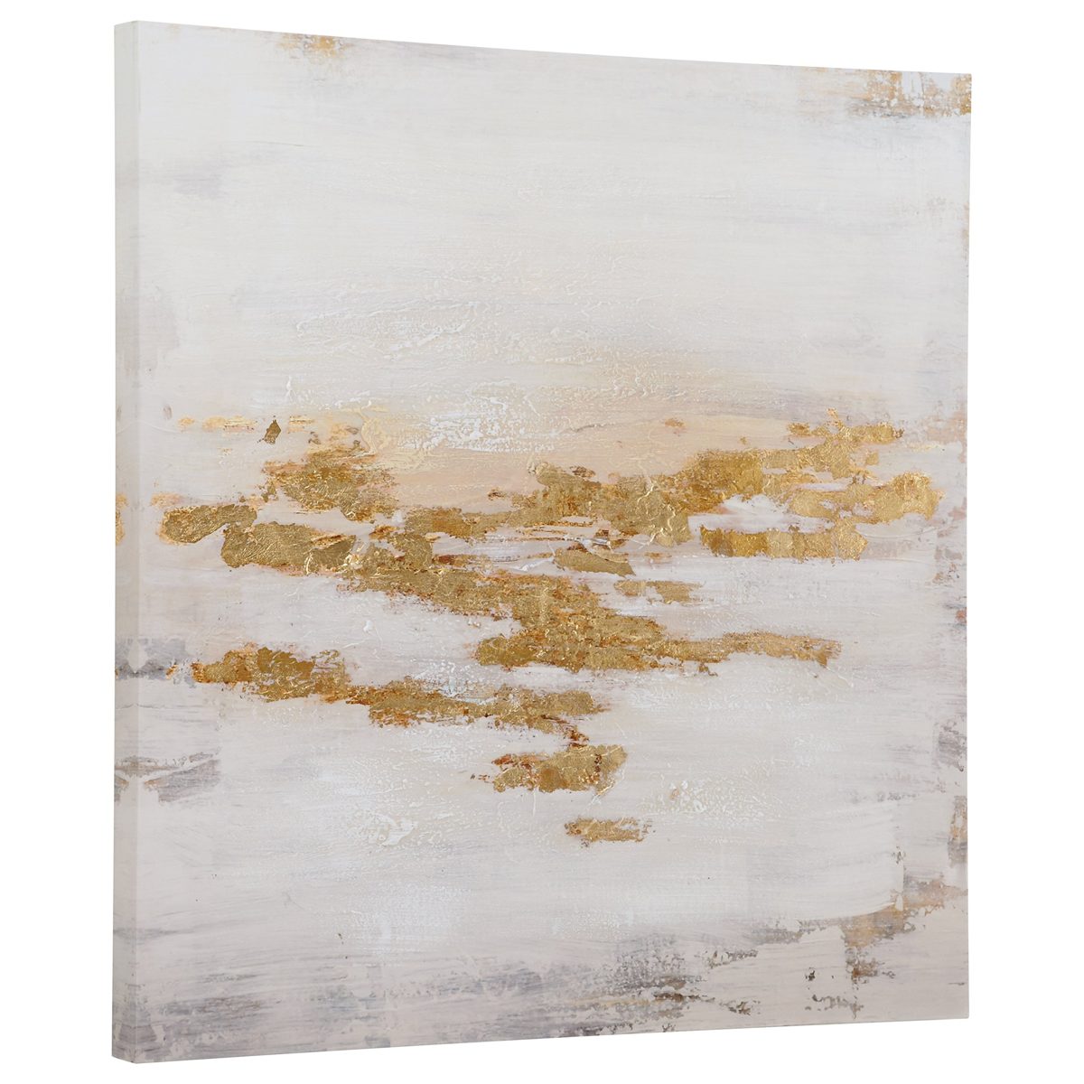 Amazon Brand – Rivet Abstract Gold, White, and Peach Flecks Painting on Canvas Wall Art Decor, 30" x 30"