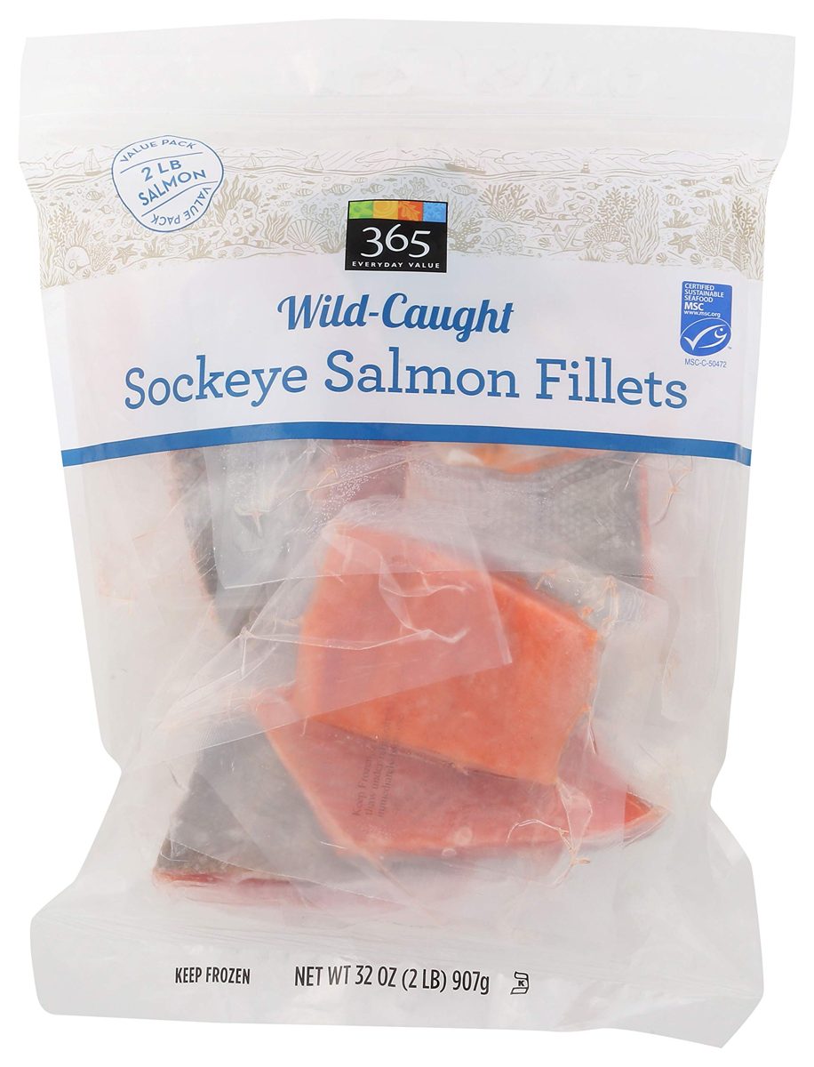 365 Everyday Value, Wild-Caught Seafood Value Pack, Sockeye Salmon Fillets, 32 Ounce (Frozen)