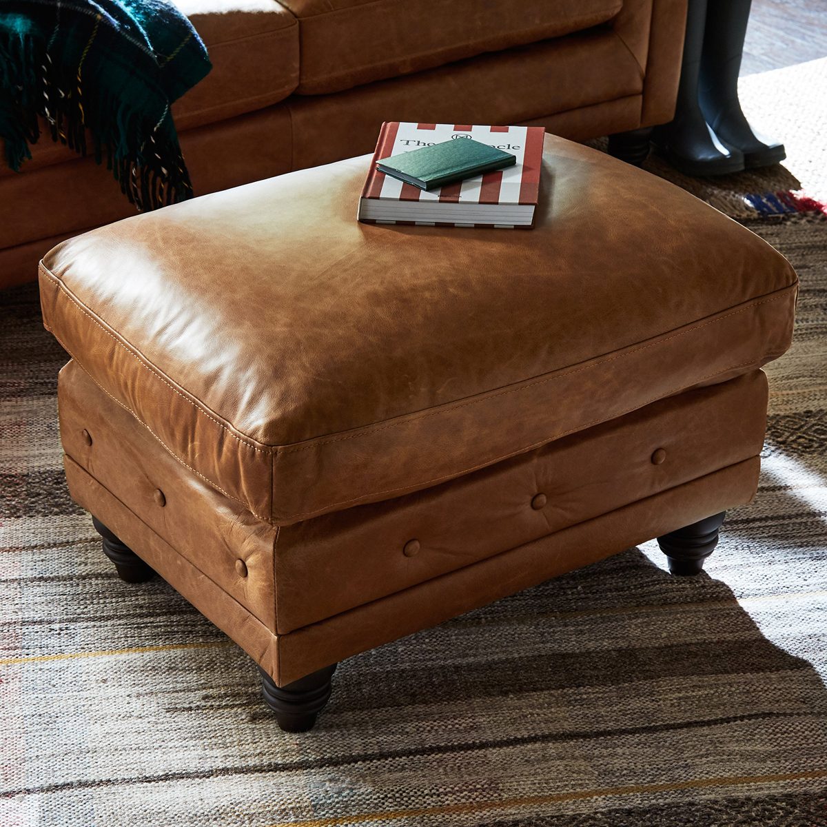 Amazon Brand – Stone & Beam Bradbury Chesterfield Leather Ottoman, 30.3"W, Cognac
