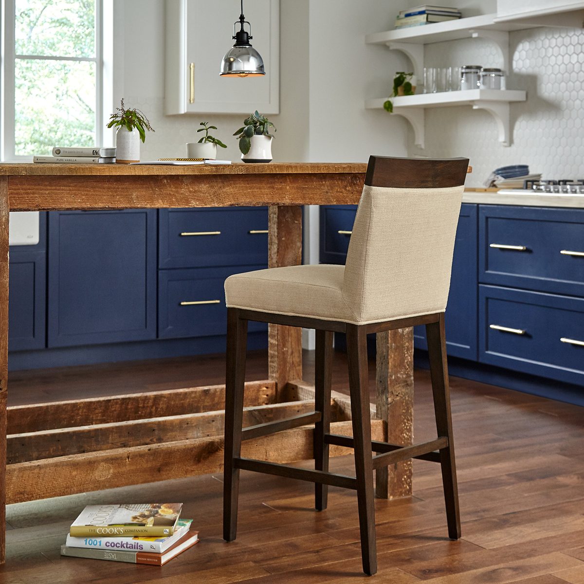 Amazon Brand – Stone & Beam Burke Modern Wood Kitchen Counter Bar Stool, 44"H, Hemp Beige