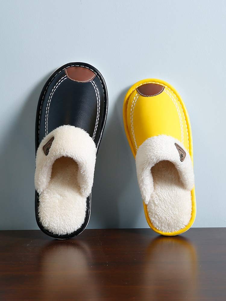 ZKHOECR Mens Slippers Memory Foam Indoor Leather Wide Soft Cozy Cotton Closed Toe Non-Slip Shoes Clog Mules Anti-Skid Rubber Sole Czoy Winter Casual Shoes Black Brown Size 10.5-11.5/Men 9-10