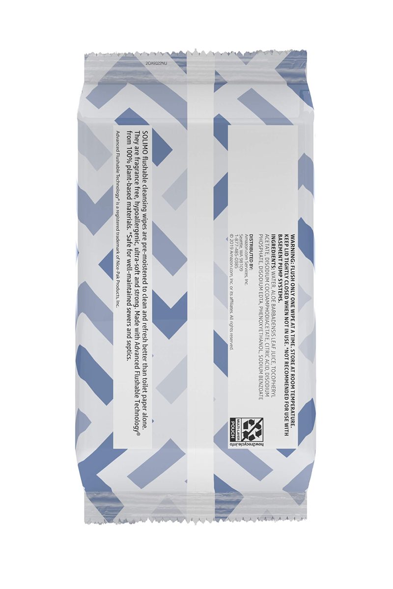 Amazon Brand - Solimo Flushable Adult Toilet Wipes, Fragrance Free, 336 Count (8 packs of 42)