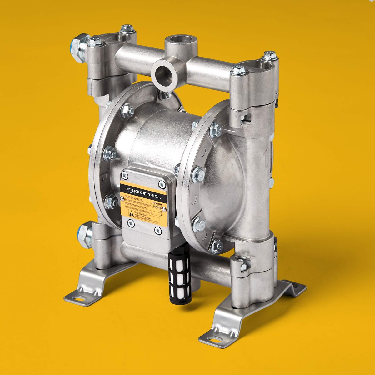 AmazonCommercial Heavy Duty Double Diaphragm Transfer Pump 1/2" Nitrile / NBR / Buna-N - 13GPM / 50LPM Aluminum Air Operated Pneumatic for Diesel, Grease, Kerosene & Oil (Renewed)