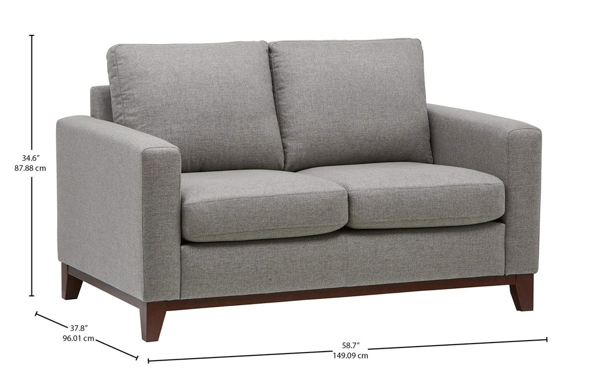 Amazon Brand – Rivet North End Modern Wood Accent Loveseat Sofa Couch, 58.7"W, Grey Weave