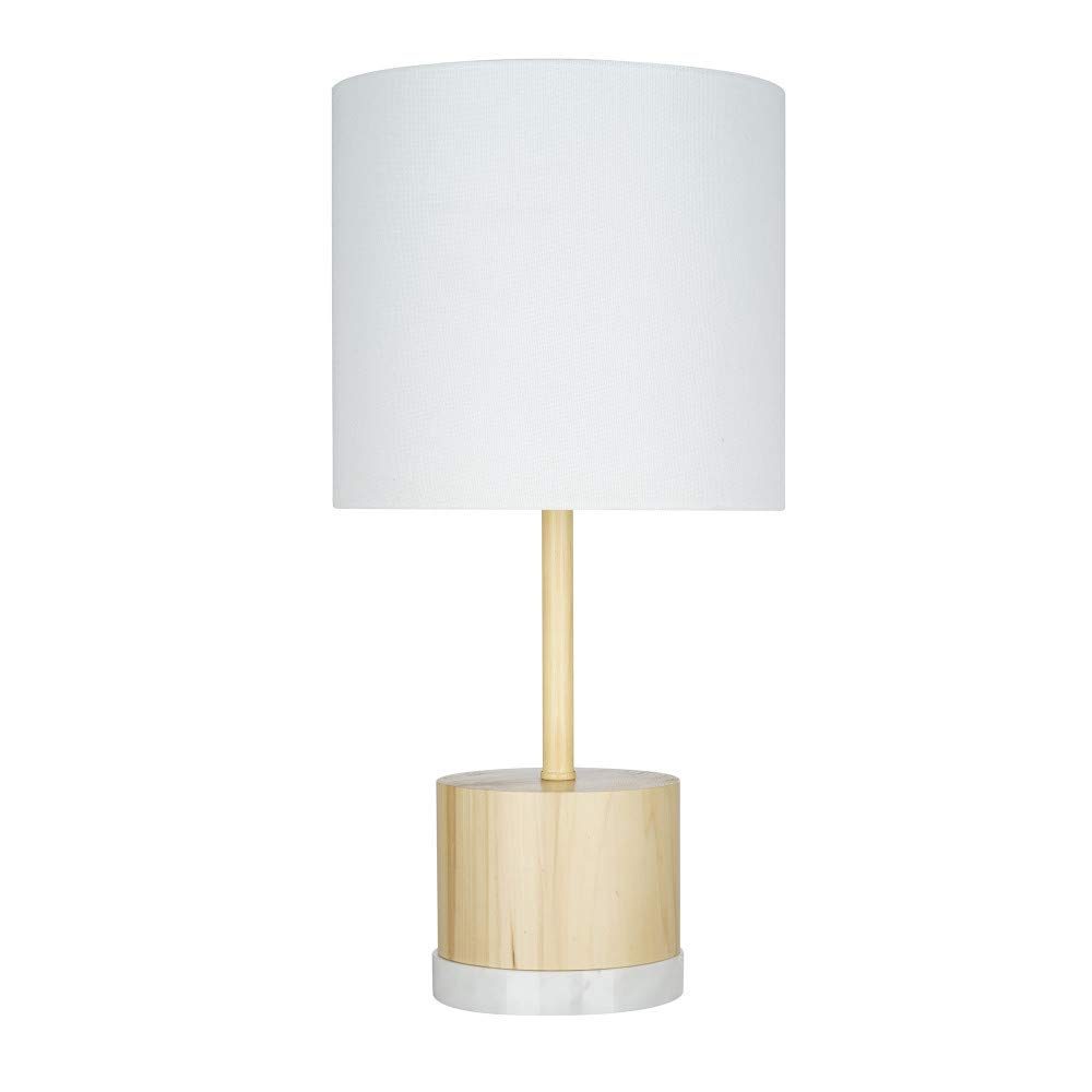 Amazon Brand – Rivet Scandinavian Real Blond-Wood Table Lamp with Marble Bottom, LED Bulb Included, 18.5"H, Beige