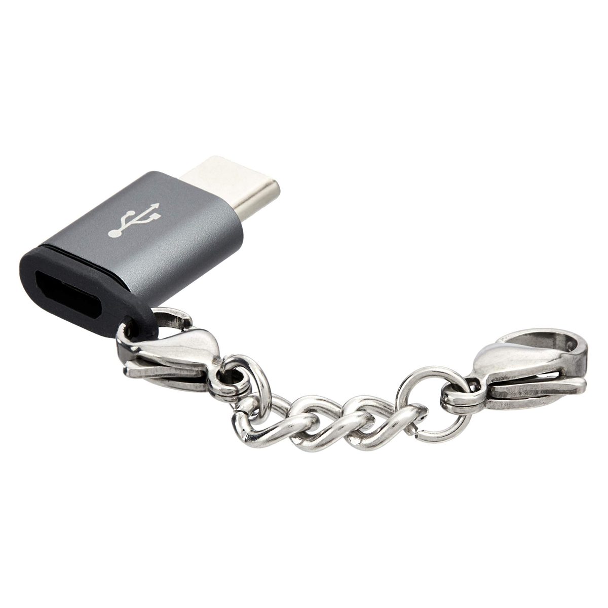 AmazonBasics Aluminum Micro USB (Female) to USB-C (Male) Adapter with Keychain - Grey, 4-Pack (Renewed)