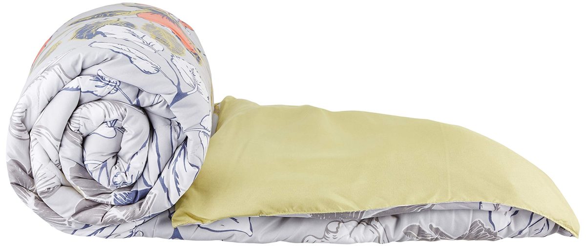 Amazon Brand - Solimo Floral Bliss Microfibre Printed Comforter, Single, 200 GSM, Grey
