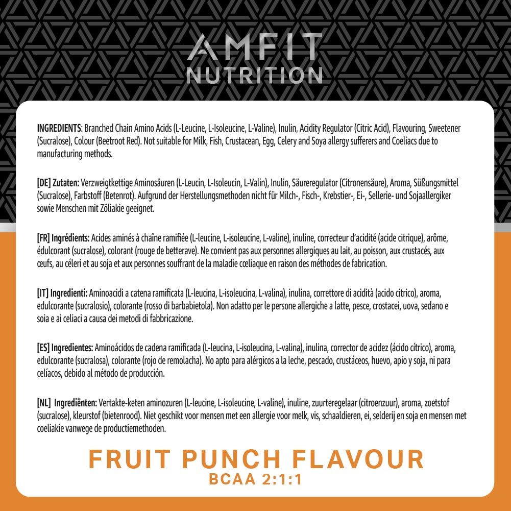 Amazon Brand - Amfit Nutrition - BCAA 2:1:1 - Fruit Punch Flavour 300g, 30 servings