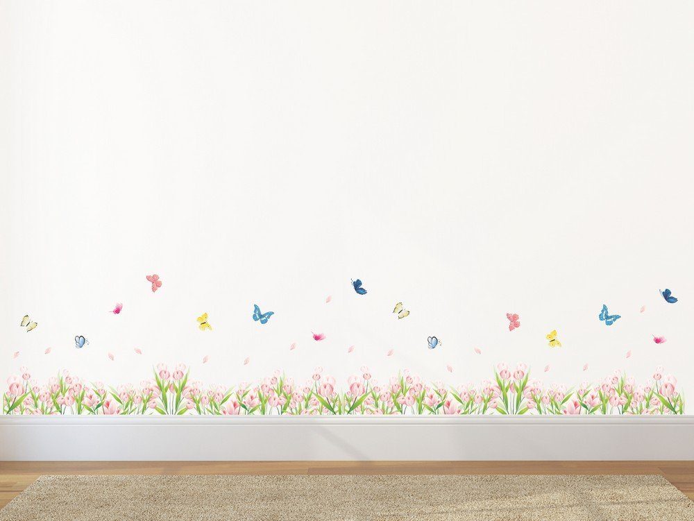 Amazon Brand - Solimo Wall Sticker for Home (Lilies and Butterflies, Ideal Size on Wall, 186 cm X 30 cm)