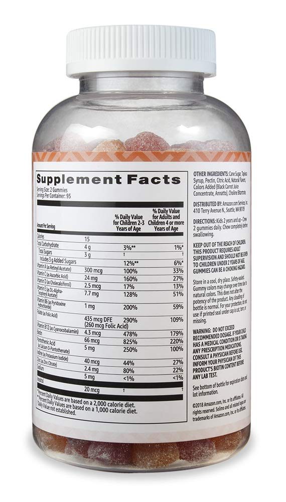 Amazon Brand - Solimo Kids' Multivitamin, 190 Gummies (2 Gummies per Serving)