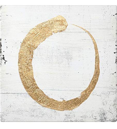 Amazon Brand – Rivet Abstract Modern Gold Halo Painting on White Canvas Wall Art Decor, 30" x 30"