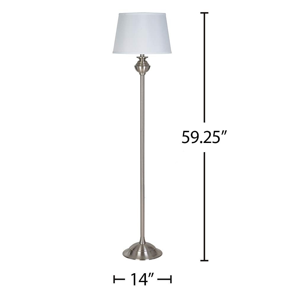 Amazon Brand – Ravenna Home Metal Living Room Standing Floor Lamp With LED Light Bulb - 59.25 Inches, Brushed Nickel with White Shade