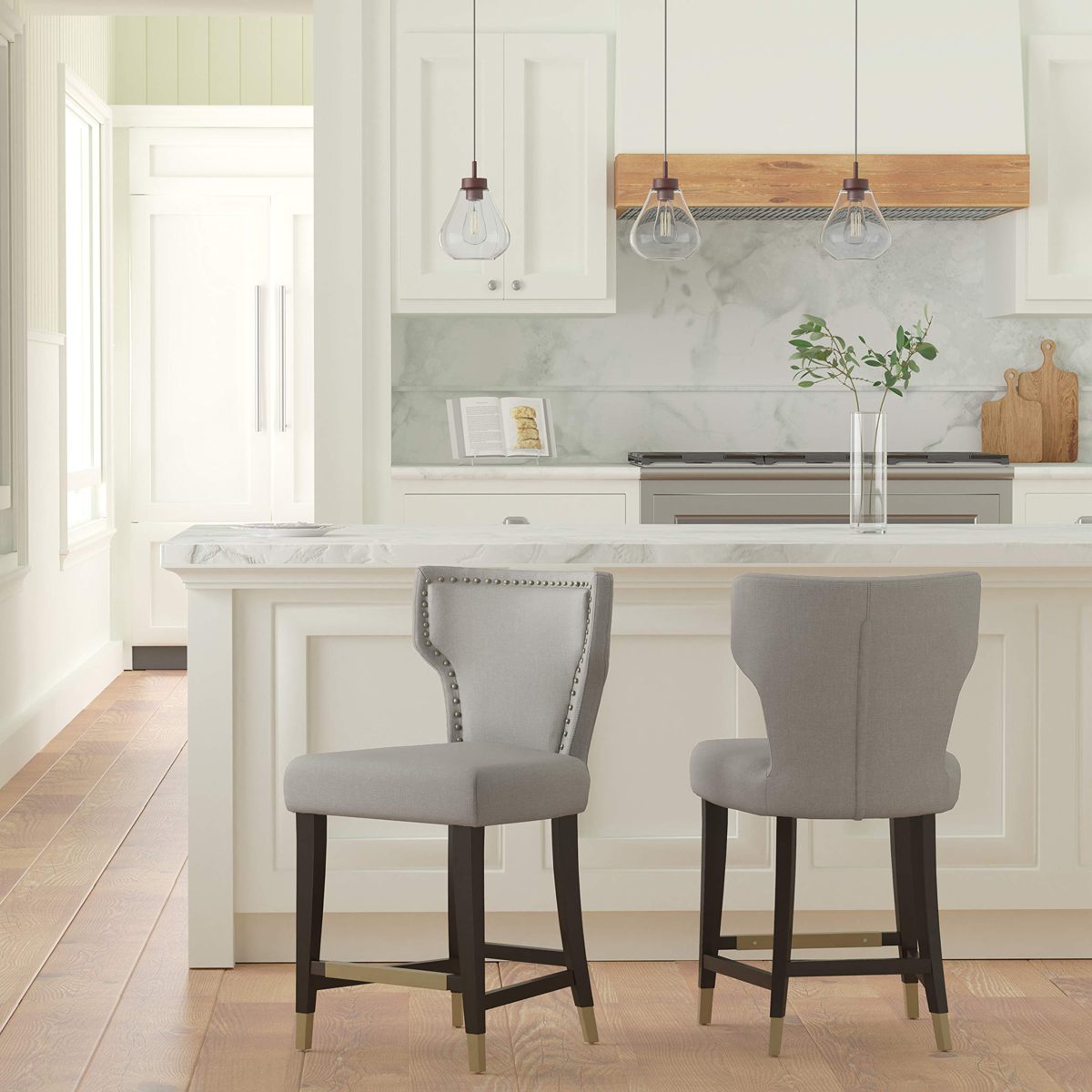 Amazon Brand – Stone & Beam Counter-Height Barstool with Brass Nailhead Trim, 39"H, Slate
