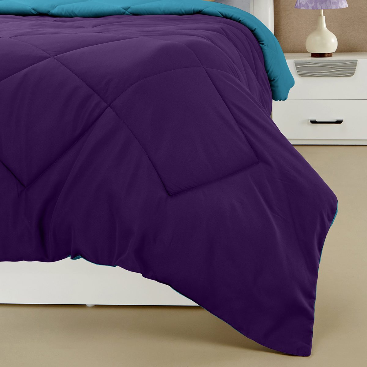 Amazon Brand - Solimo Microfibre Reversible Comforter, Double (Deep Purple and Ocean Blue, 200 GSM)