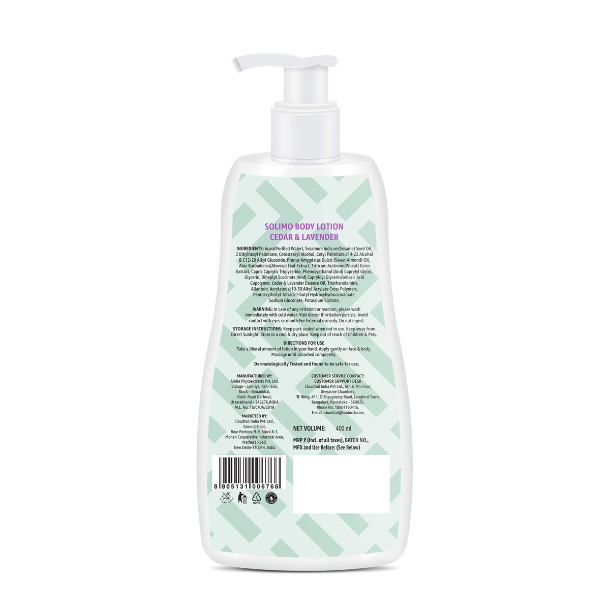 Amazon Brand - Solimo Cedar & Lavender Body Lotion, No Paraben, Sulphates, Phthlates, Mineral Oil, 100% Vegan, 400 ml