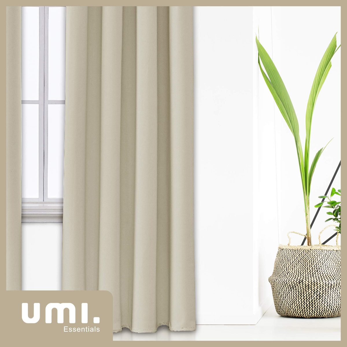 UMI by Amazon Blackout Curtains Thermal Insulated Window Curtains Eyelet Super Soft Window Treatment for Bedroom 46 x 90 Inch Beige 2 Panels