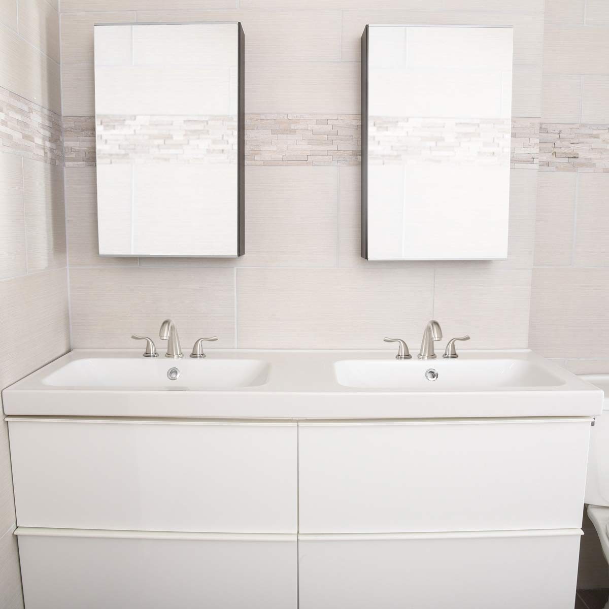AmazonBasics Traditional 3 Piece Bathroom Faucet Set, Satin Nickel