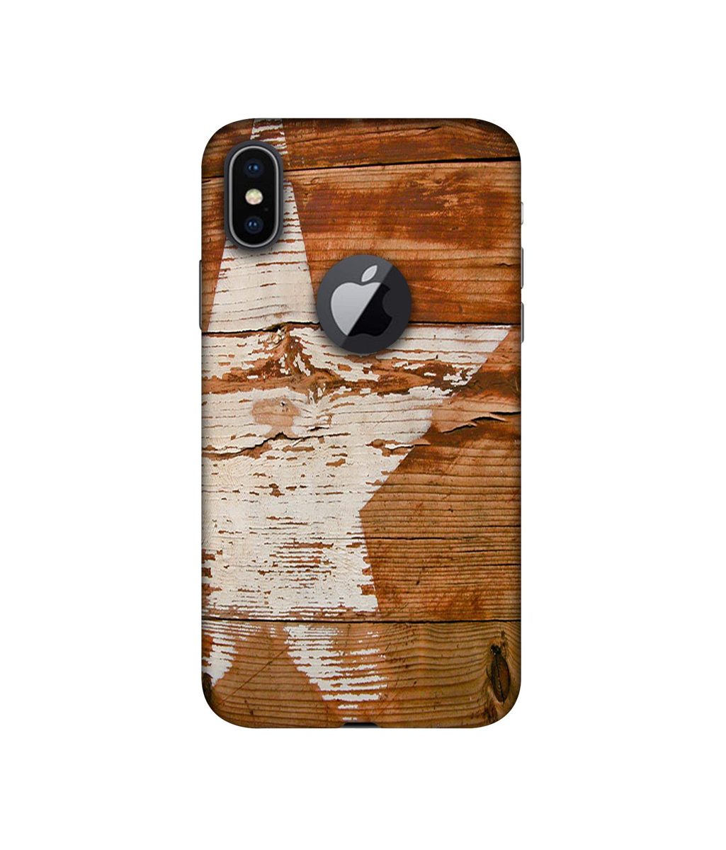 Amazon Brand - Solimo Designer Star Impression On Wood 3D Printed Hard Back Case Mobile Cover for Apple iPhone X (Logo Cut)