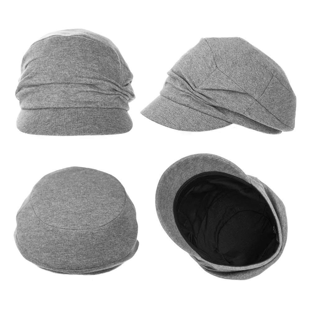 Jeff & Aimy Cotton Cloche Newsboy Cabbie Beret Visor Beanie Chemo Cap for Women Winter Hats for Cancer Patients Grey