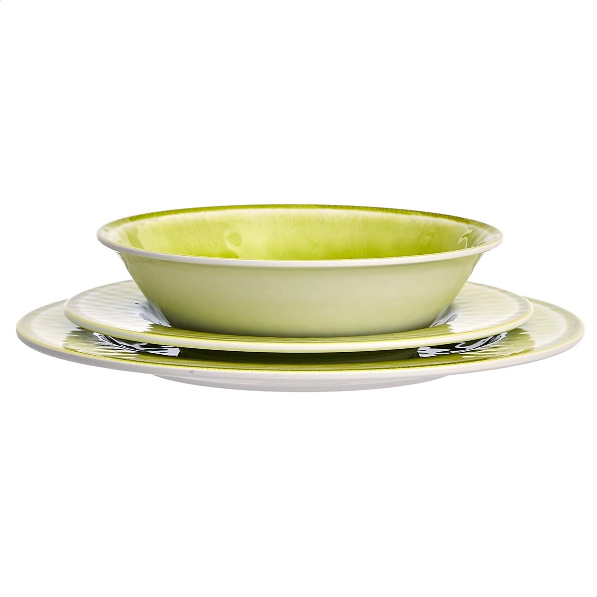AmazonBasics 12-Piece Melamine Dinnerware Set - Service for 4, Green Crackle Glaze