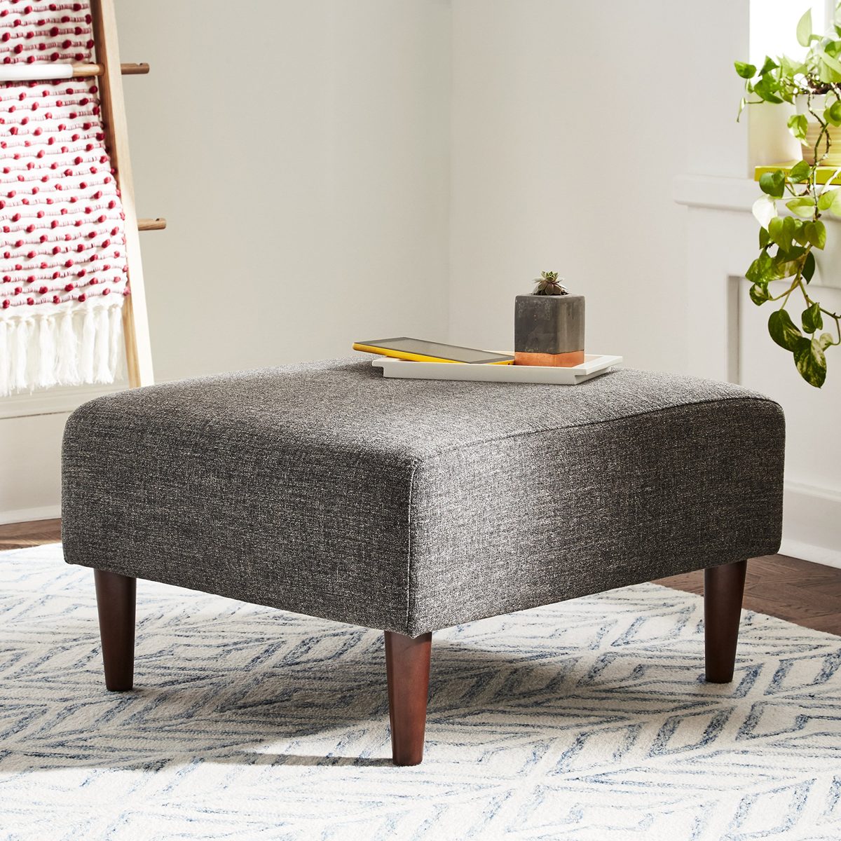 Amazon Brand – Rivet Ava Mid-Century Modern Upholstered Ottoman, 25.6"W, Dark Grey