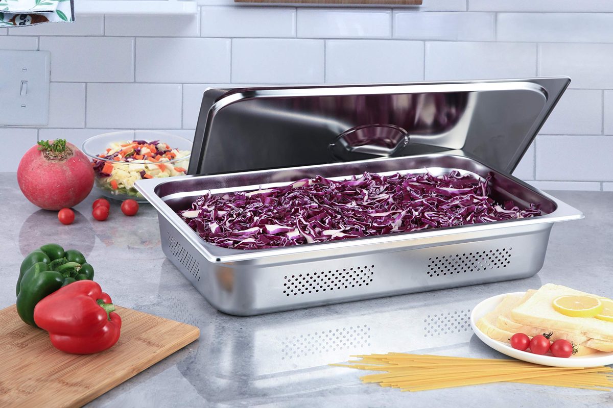 AmazonCommercial Full Size x 2-1/2" Deep, Anti-Jam Perforated Stainless Steel Steam Table/Hotel Pan, 22 Gauge, Pack of 2