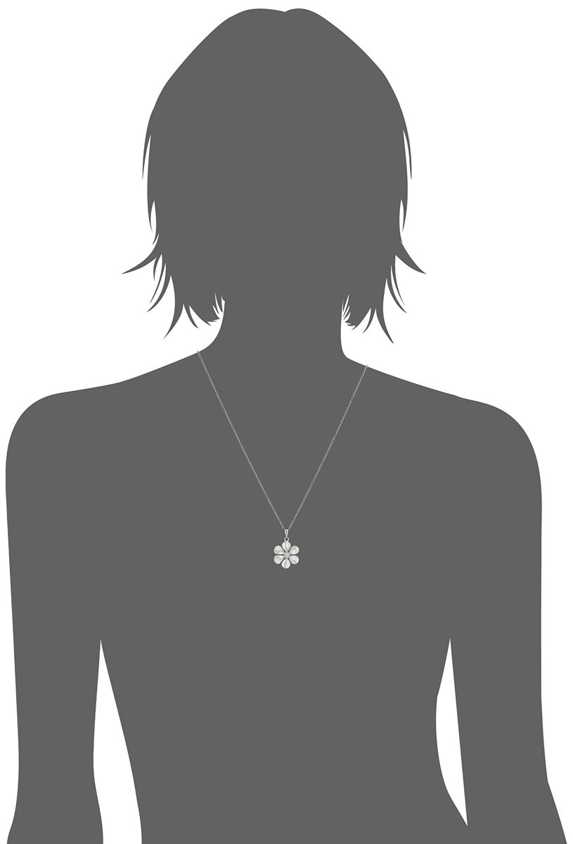 Rhodium Plated Sterling Silver Flat Flower Pendant Necklace, 18"