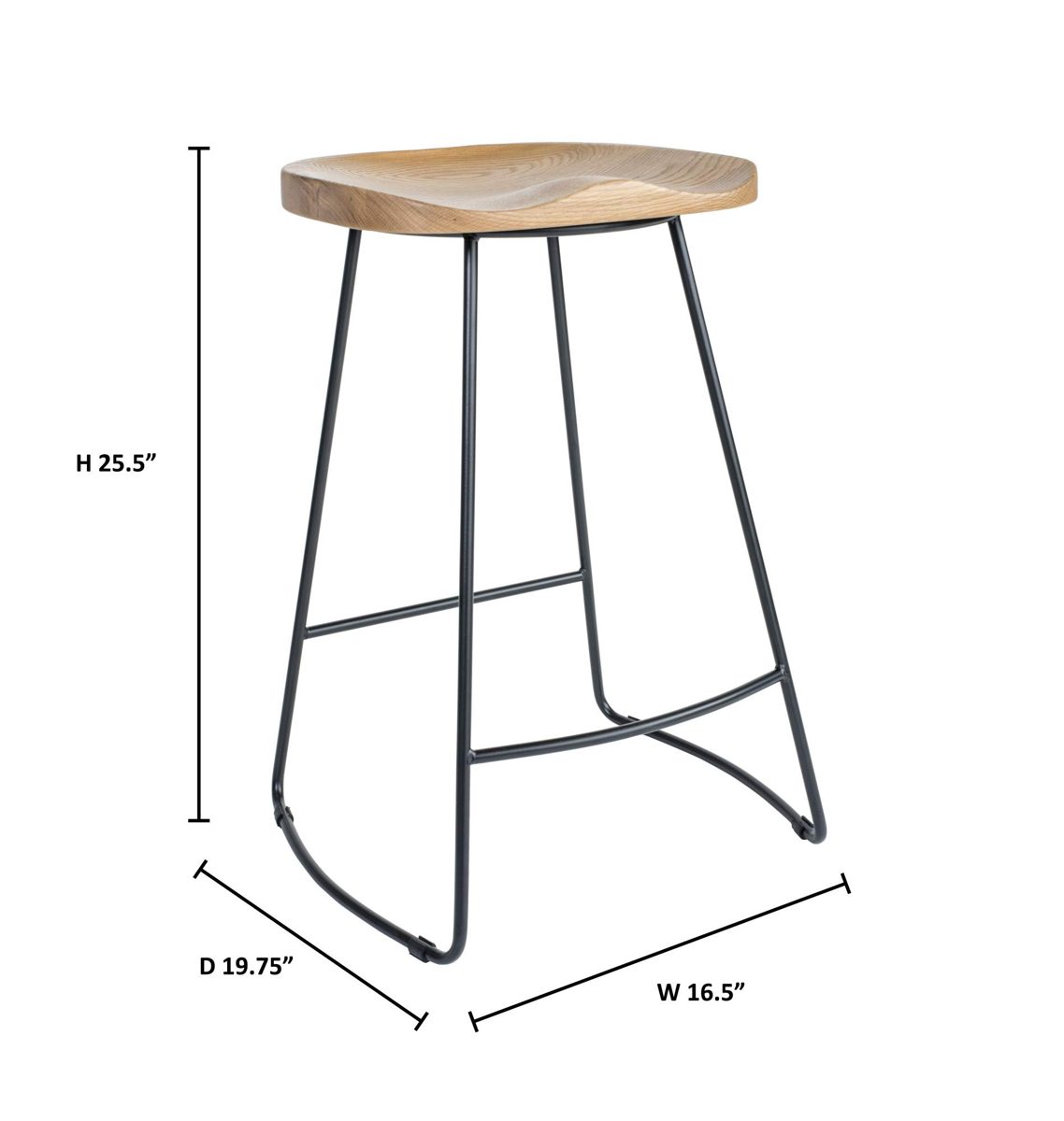 Amazon Brand – Rivet Modern Industrial Wood and Metal Kitchen Counter Bar Stool, 25.6"H, Oak, Black