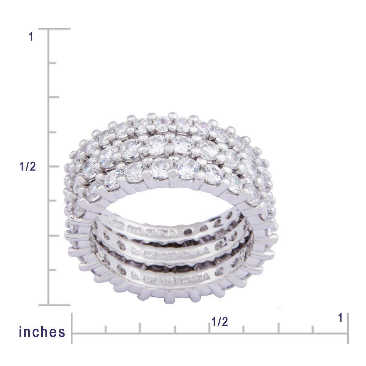 Sterling Silver Cubic Zirconia All-Around Band Stacking Ring Set (Set of 3), Size 6