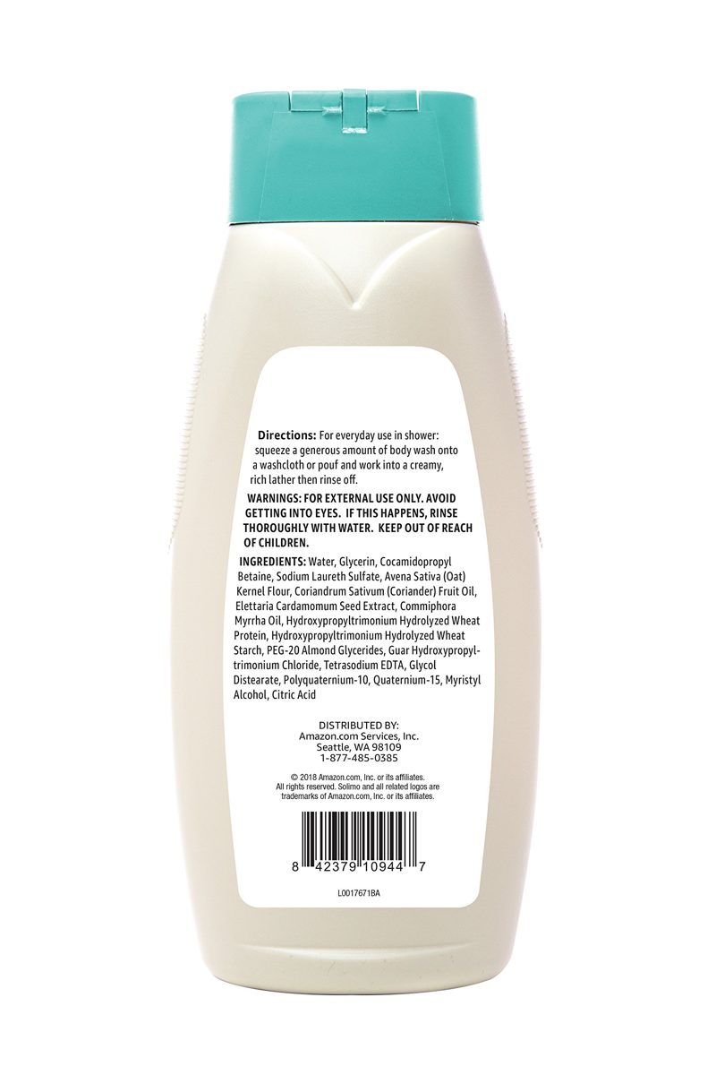 Amazon Brand - Solimo Skin Calming Body Wash with Colloidal Oatmeal, Fragrance Free, 18 fl oz