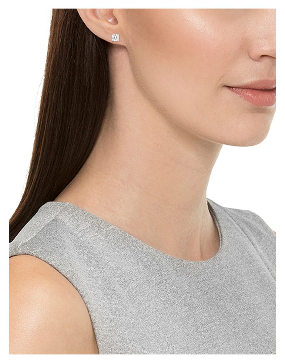 Platinum-Plated Sterling Silver Cushion-Cut Cubic Zirconia Stud Earrings