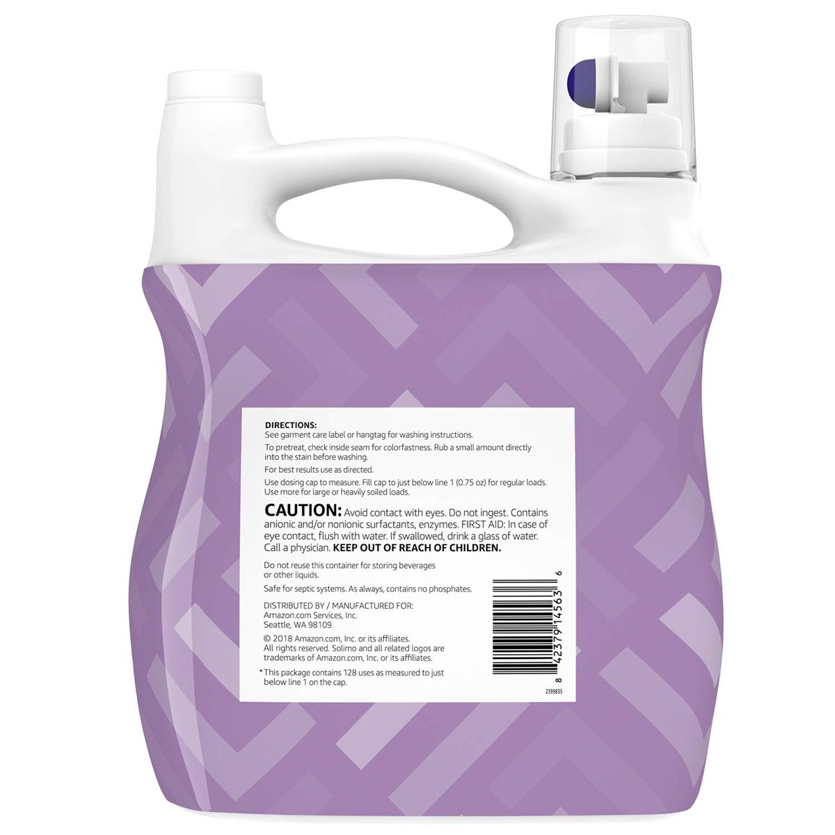 Amazon Brand - Solimo Concentrated Liquid Laundry Detergent, Lavender, 128 loads, 96 Fl Oz