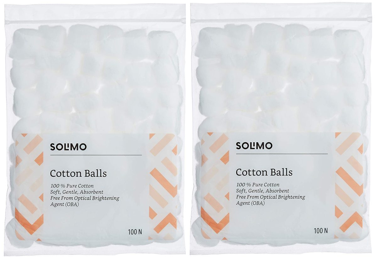 Amazon Brand - Solimo Cotton Balls - 100 Units (Pack of 2)