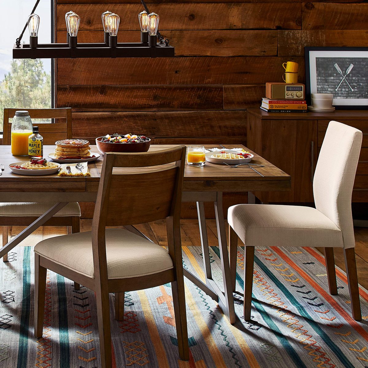 Amazon Brand – Stone & Beam Hughes Casual Wood and Metal Extendable Dining Table, 74-104"L, Brown