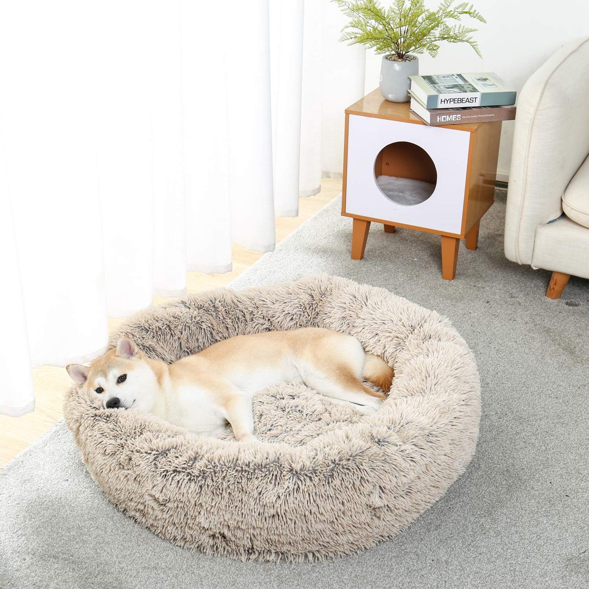 Eono Essentials Dog Bed/Sofa/Cat Bed Cuddly Cushion, Soft Plush Doughnut, Removable, Washable, Round Pet Bed for Dogs and Cats Sleep