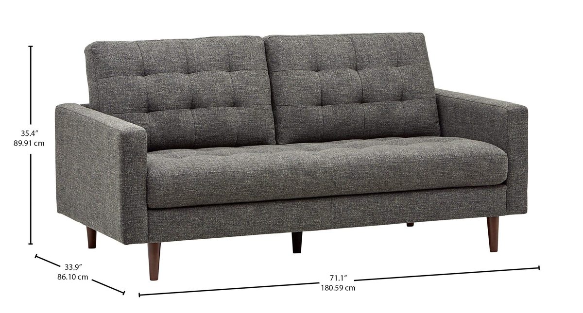 Amazon Brand – Rivet Cove Mid-Century Modern Tufted Sofa with Tapered Legs, 72"W, Dark Grey