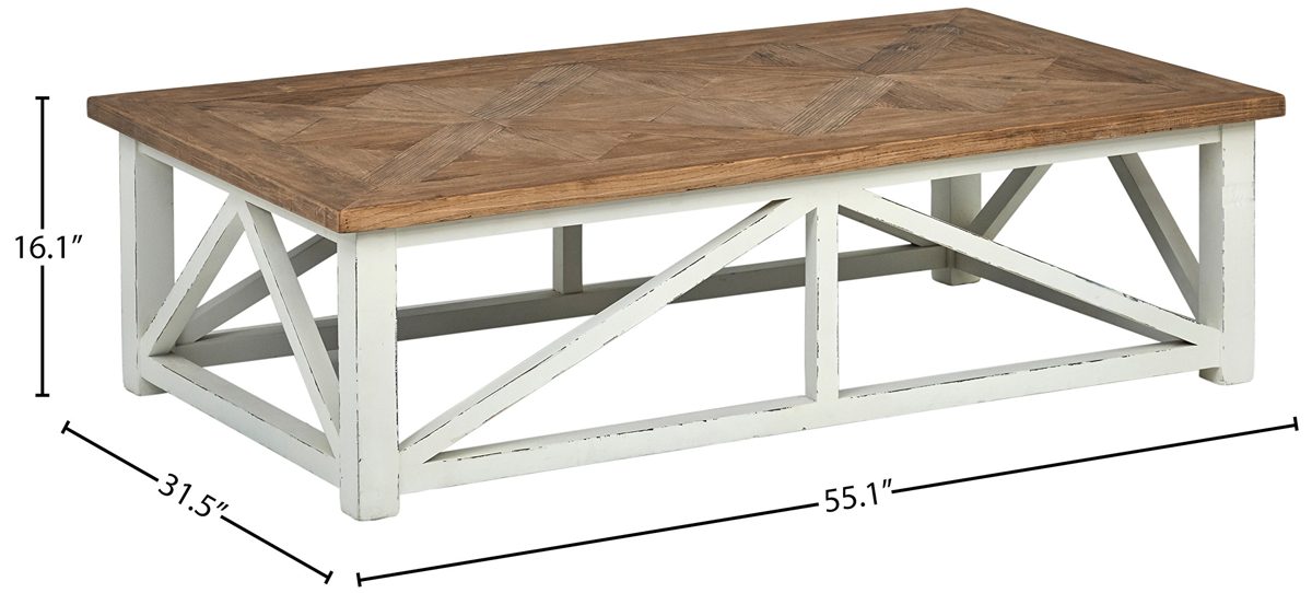 Amazon Brand – Stone & Beam Coastal Breeze Rustic Farmhouse Coffee Table, 55.1"W, Natural and White