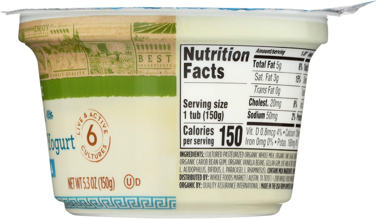 365 Everyday Value, Organic Greek Whole Milk Yogurt, Vanilla, 5.3 oz
